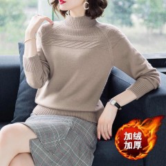 【加絨加厚】早秋毛衣女秋冬韓版套頭半高領寬松加絨加厚針織衫